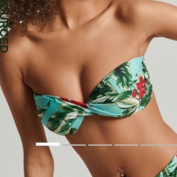 Victorias Secret Swim Padded Bandeau Bikini Top Bra Blue Palm NWT Size 32B - Picture 2 of 9